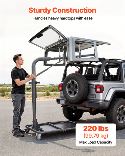 Hard Top Remover Lift, 99.79 kg, Jeep Hardtop Removal and Storage System, Quick & Easy One-Person Operation, Adjustable Height, for Jeep Wrangler YJ, TJ, JK, JL, 4XE, Ford Bronco 4 Door & 6 Gen+