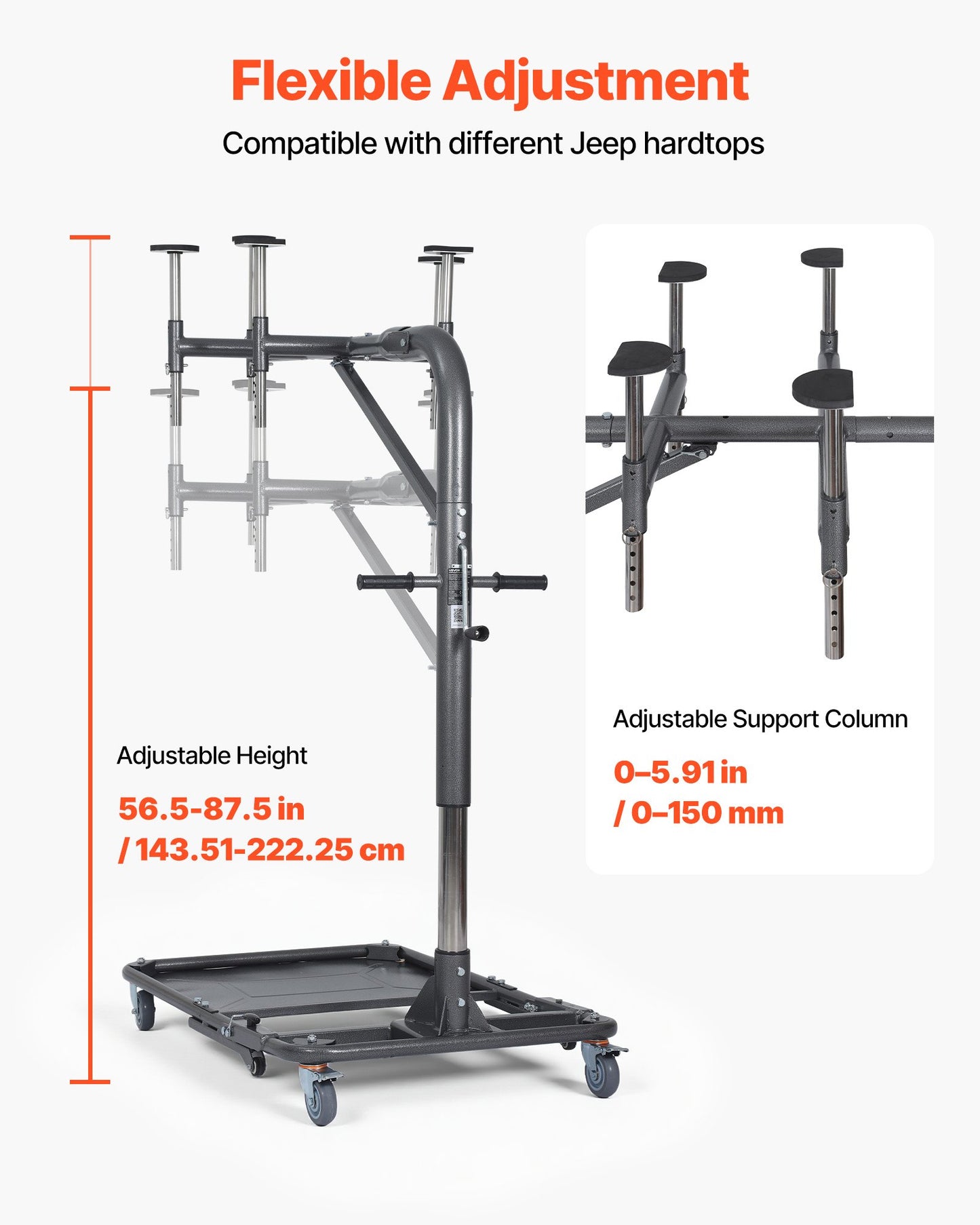 Hard Top Remover Lift, 99.79 kg, Foldable Jeep Hardtop Removal and Storage System, Easy One-Person Operation, Adjustable Height, for Jeep Wrangler YJ, TJ, JK, JL, 4XE, Ford Bronco 4 Door &6 Gen+