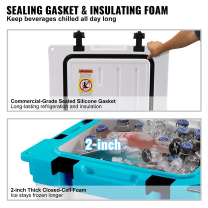 Insulated 31L Portable Cooler, Holds 35 Cans, 8kg, Ice Retention for 6 Days