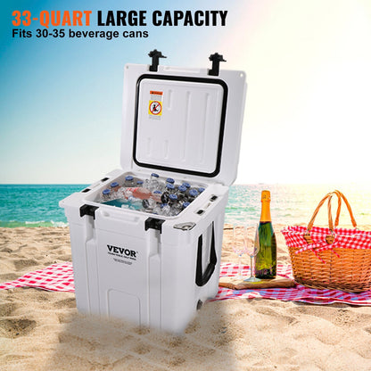 Insulated 31L Portable Cooler, Holds 35 Cans, 8kg, Ice Retention for 6 Days