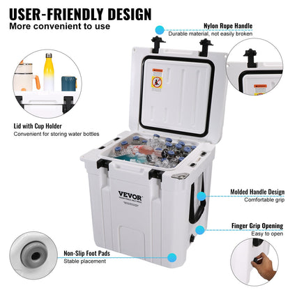 Insulated 31L Portable Cooler, Holds 35 Cans, 8kg, Ice Retention for 6 Days