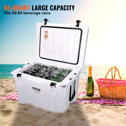VEVOR Insulated Portable Cooler, 65 qt, Holds 65 Cans, Ice Retention Hard Cooler