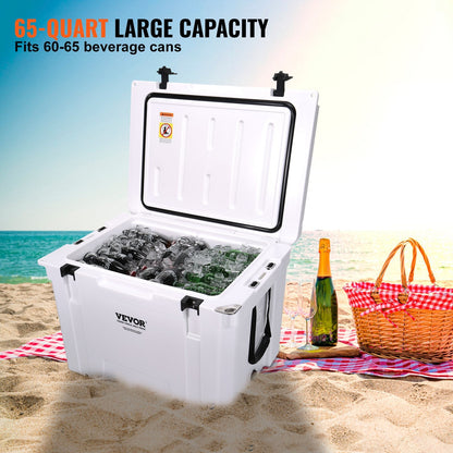 Insulated 65 qt Portable Cooler, 13 kg, 0.64 m, Holds 65 Cans, 6-Day Ice Retention