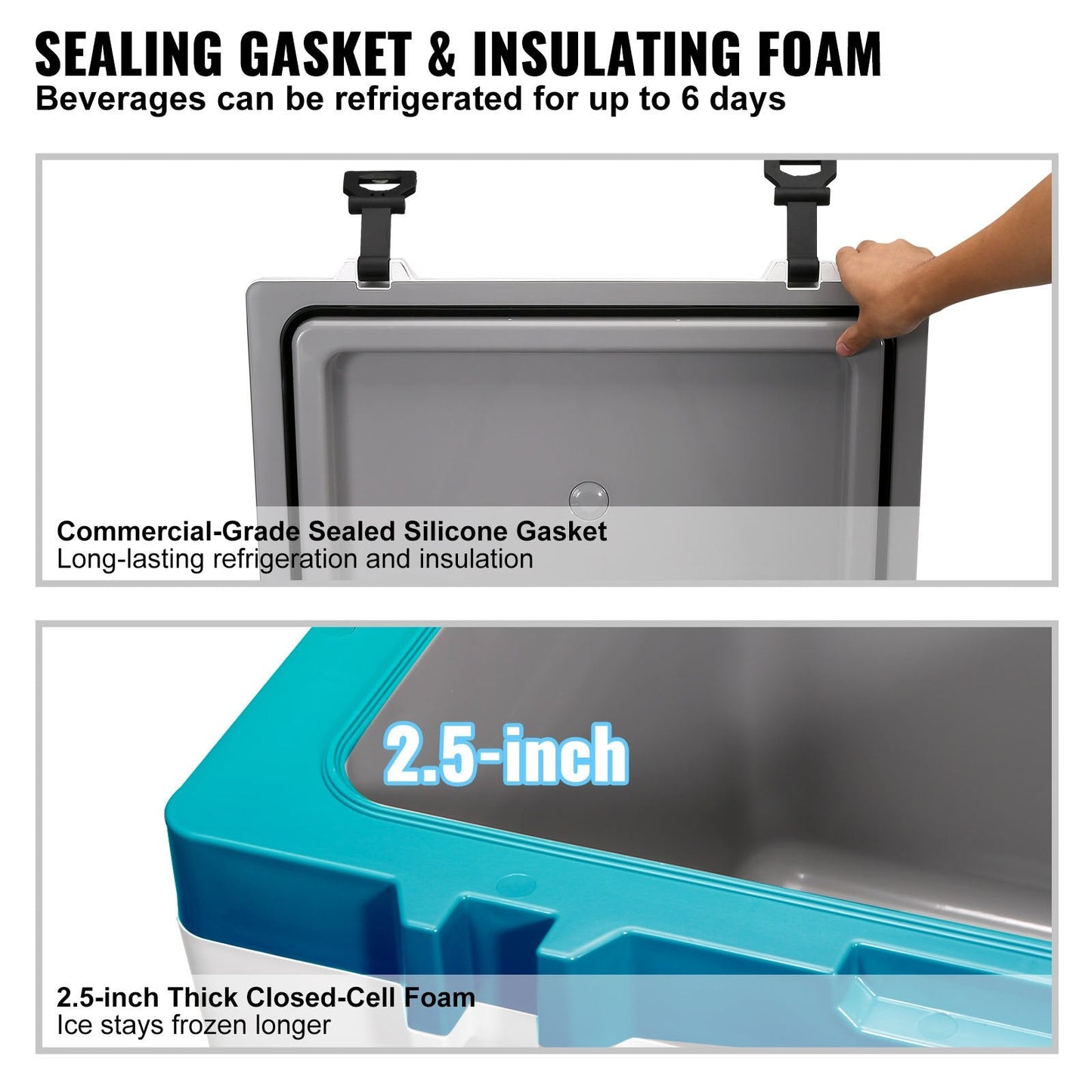 Insulated Portable Cooler, 49L, Holds 50 Cans, Keeps Ice for 6 Days, 9.3 kg