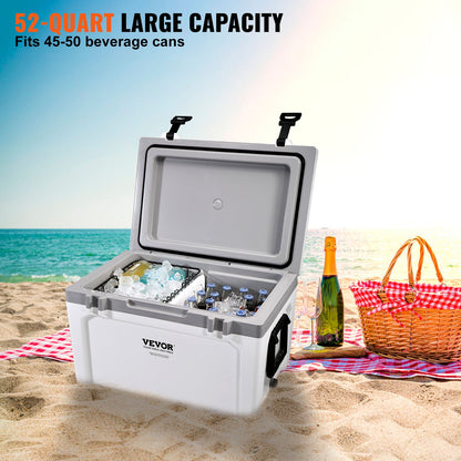 VEVOR Insulated Portable Cooler, 49 L, Holds 50 Cans, Ice Retention Hard Cooler