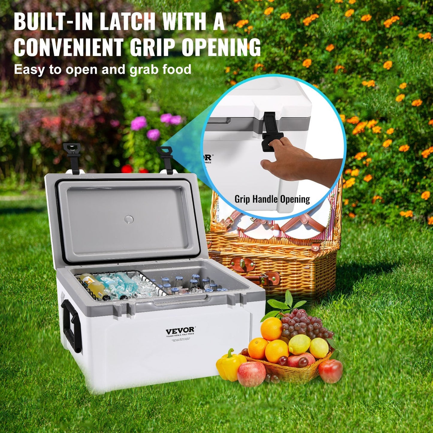 Insulated Portable Cooler, 49L, Holds 50 Cans, Keeps Ice for 6 Days, 9.3 kg