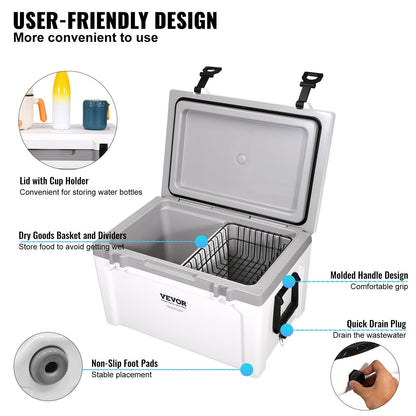 Insulated Portable Cooler, 49L, Holds 50 Cans, Keeps Ice for 6 Days, 9.3 kg