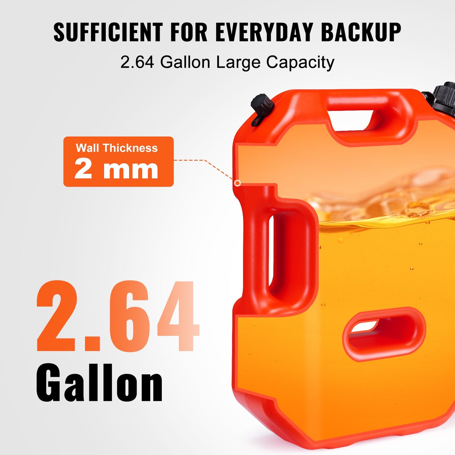 VEVOR Gas Can, 2.64 Gallon/10L, Fuel Tank with Spout and Lockable Bracket, Storage