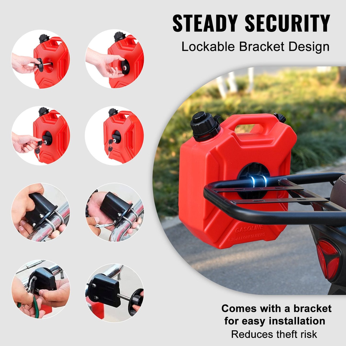 Portable 5L Water Tank with Spout and Lockable Bracket, Red, 1.32 kg