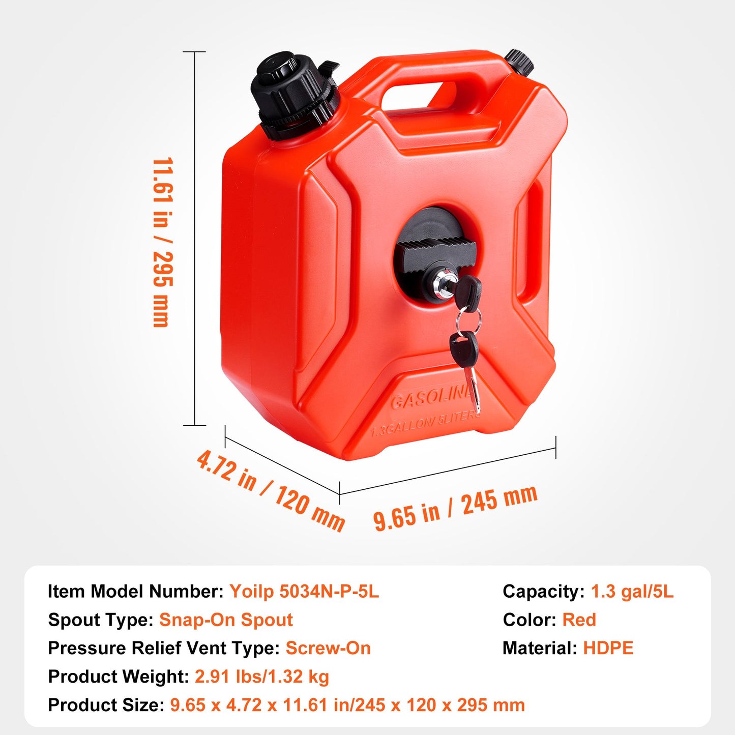 VEVOR Water Can, 1.3 Gallon/5L, Water Tank with Spout and Lockable Bracket, Storage