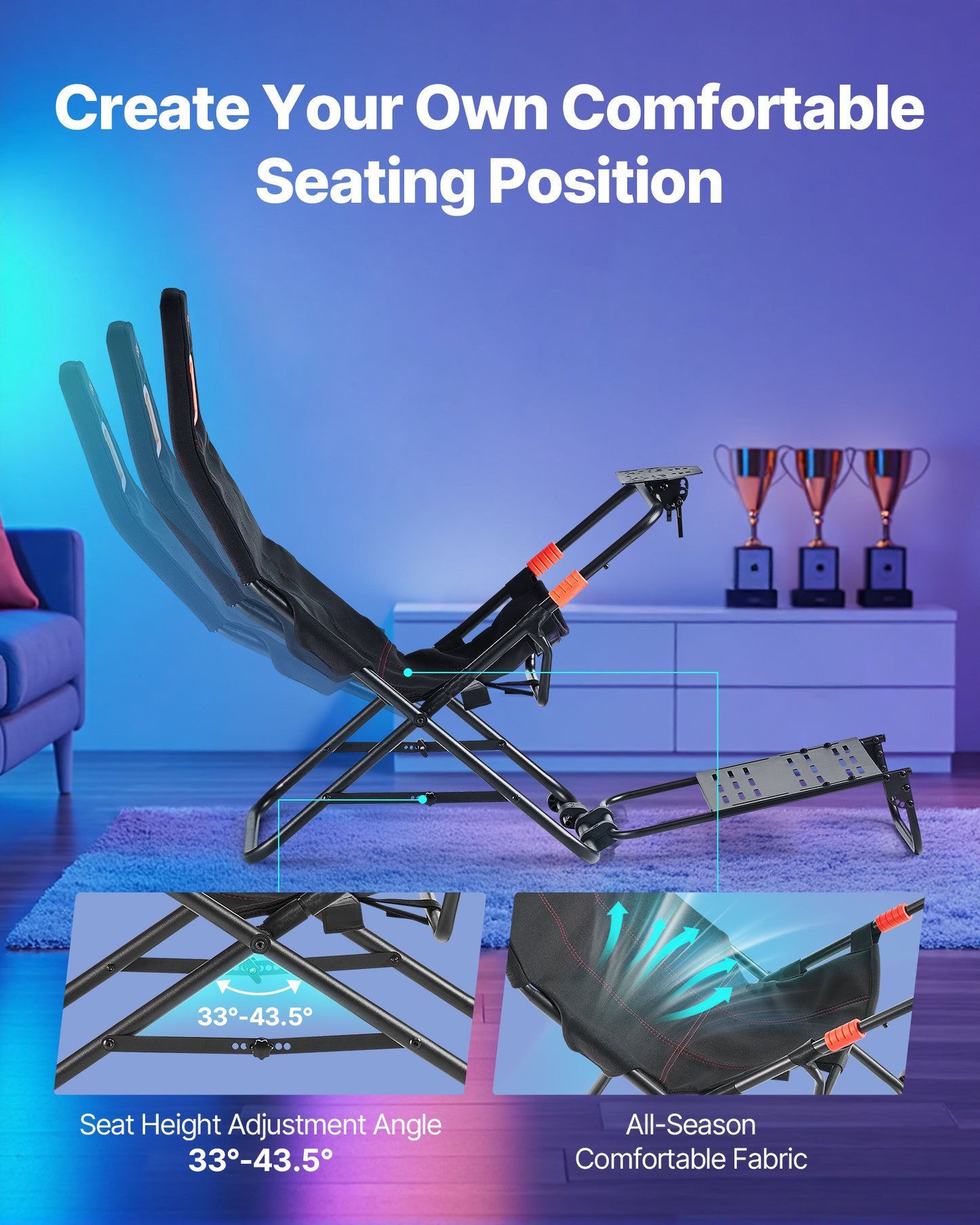 Portable Racing Wheel Stand, Foldable & Adjustable Steering Sim Wheel Stand, 470 mm Seat Inner Width, Compatible with Logitech G923/G920/G29, Thrustmaster T248P, Fanatec, Hori, Mad Catz, Black