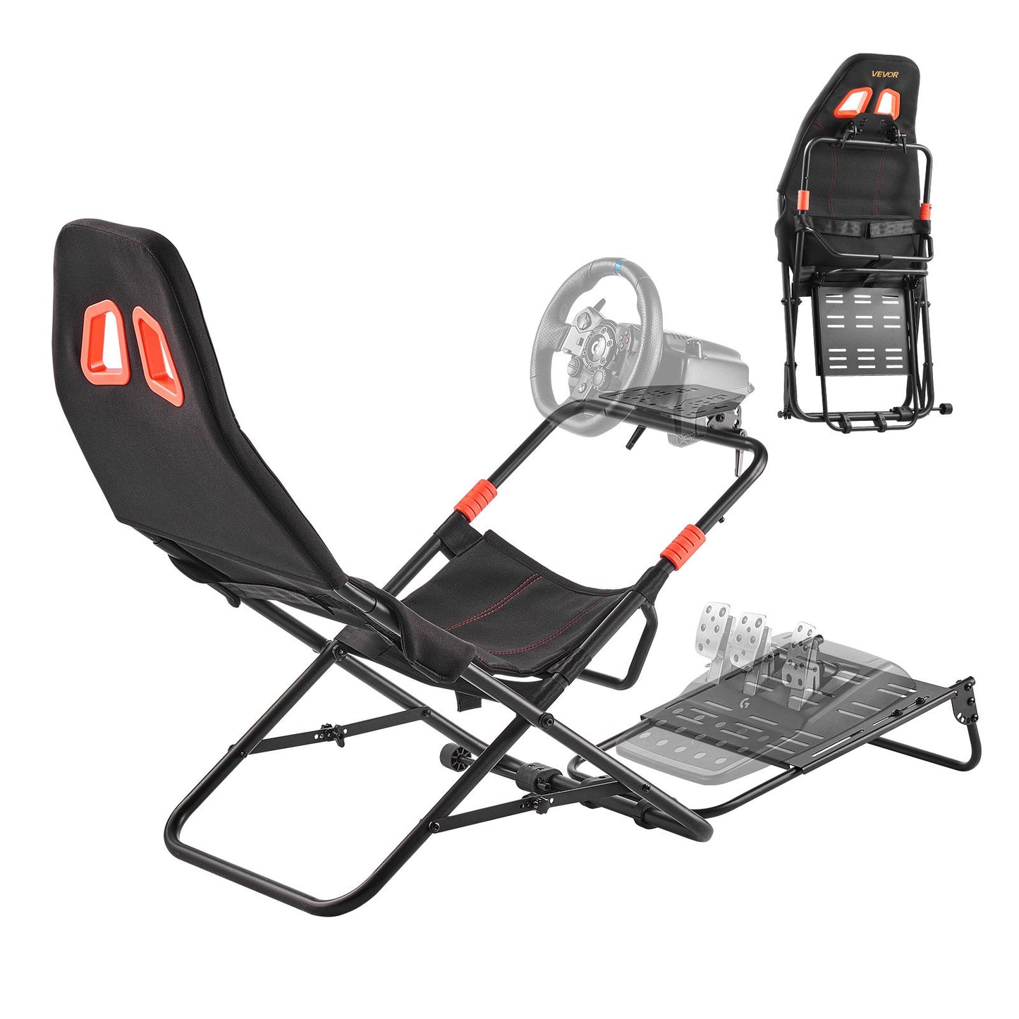 Portable Racing Wheel Stand, Foldable & Adjustable Steering Sim Wheel Stand, 470 mm Seat Inner Width, Compatible with Logitech G923/G920/G29, Thrustmaster T248P, Fanatec, Hori, Mad Catz, Black