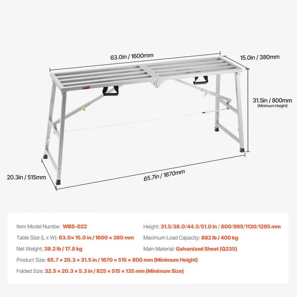 VEVOR Work Platform Adjustable Height Portable Scaffolding Platform 400 kg Load