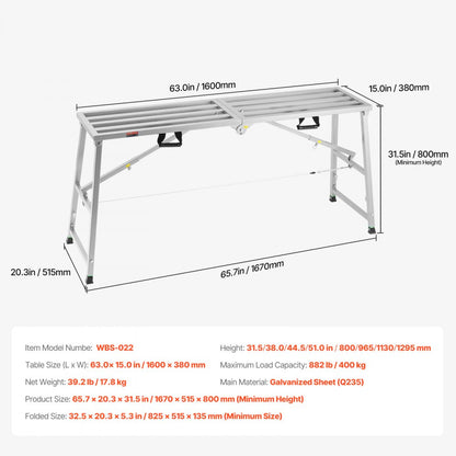 VEVOR Work Platform Adjustable Height Portable Scaffolding Platform 400 kg Load