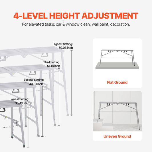 Adjustable Height Portable Work Platform, 400 kg Capacity, Foldable & Lightweight