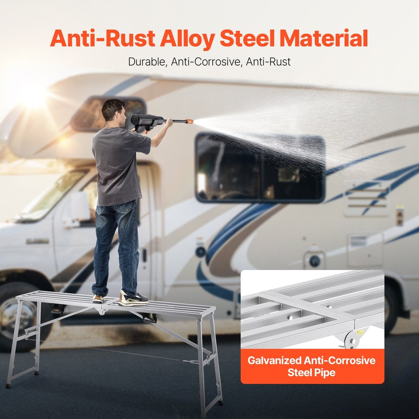 Adjustable Height Portable Work Platform, 400 kg Capacity, Foldable & Lightweight