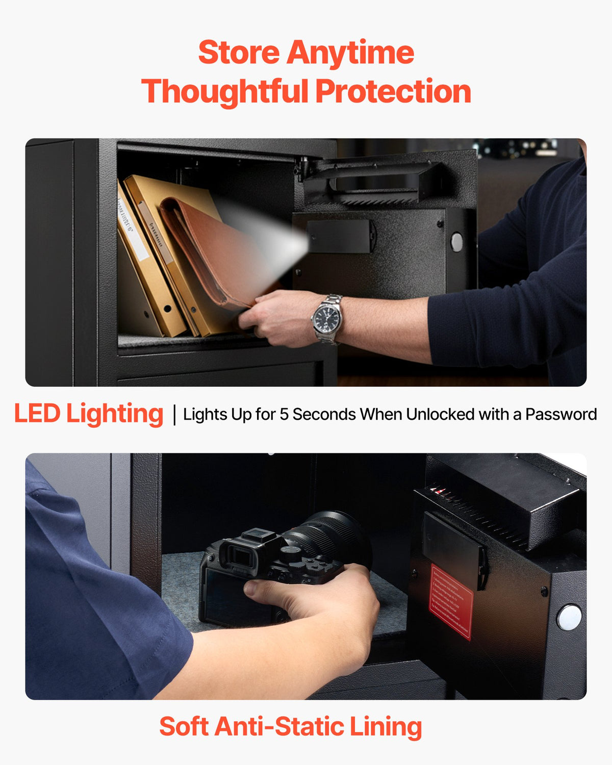 Double Door Safe Box, 93.45 L, Heavy Duty Home Safe with Electronic Keypad, Anti-Theft, Digital Safety Lock Box with Key, Drop Slot, for Money, Firearm, Jewelry, Document, Valuables, Black