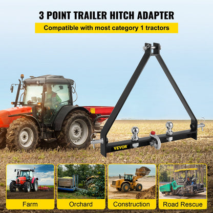 3-Point Tractor Tow Hitch Drawbar with Clevis Hook, 16.33 kg, 3,630 kg Capacity