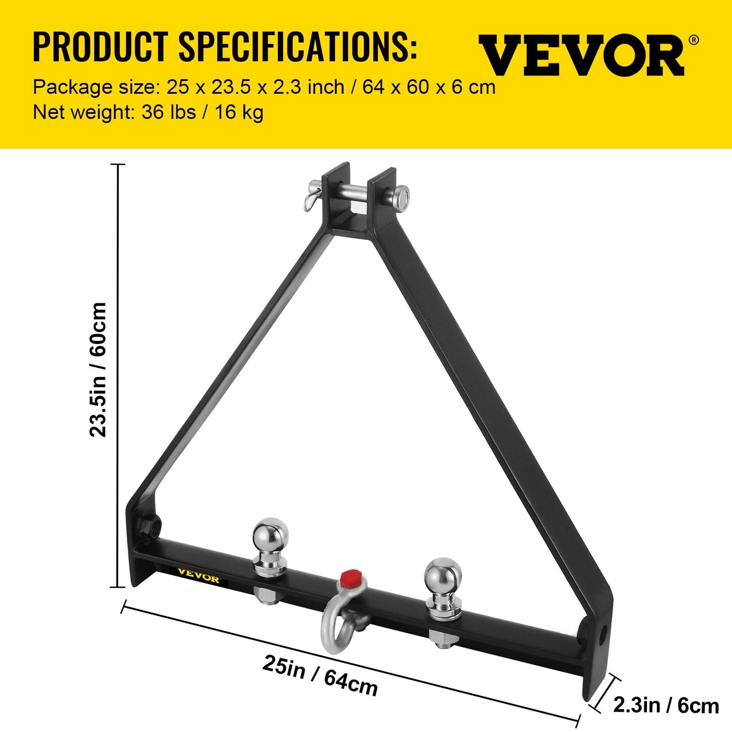3-Point Tractor Tow Hitch Drawbar with Clevis Hook, 16.33 kg, 3,630 kg Capacity