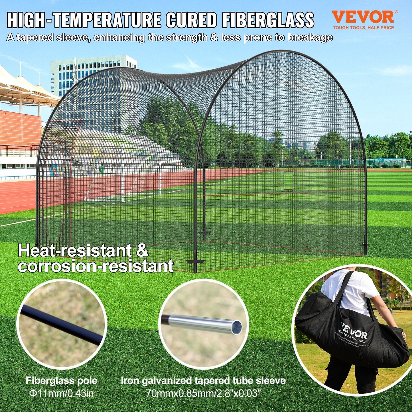 Portable Baseball & Softball Batting Cage Net with Frame, 3.65m x 3.65m x 3.05m