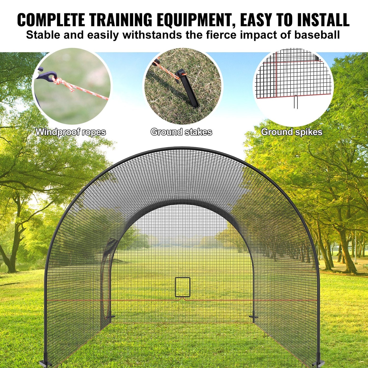Portable Baseball & Softball Batting Cage Net with Frame, 3.65m x 3.65m x 3.05m