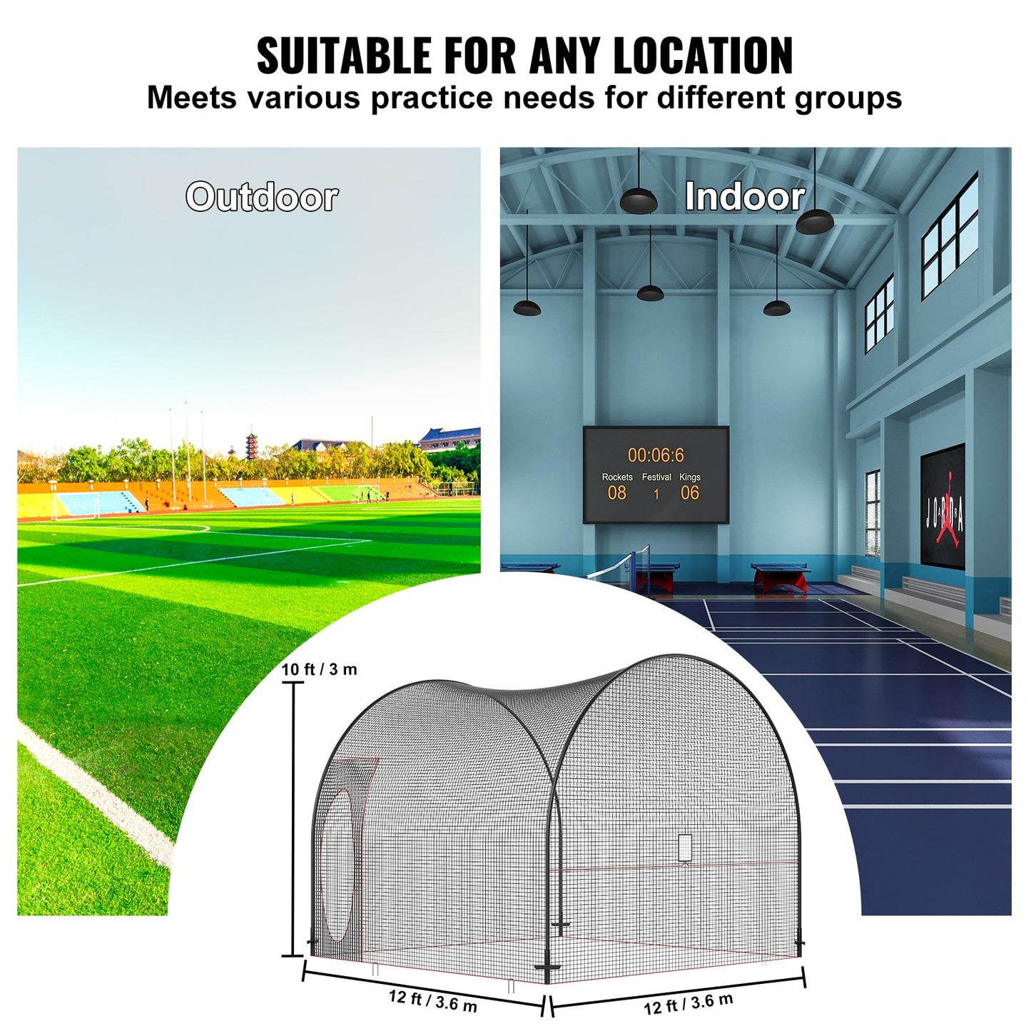 VEVOR Baseball Batting Cage, Softball and Baseball Batting Cage Net and Frame, 12x12x10ft
