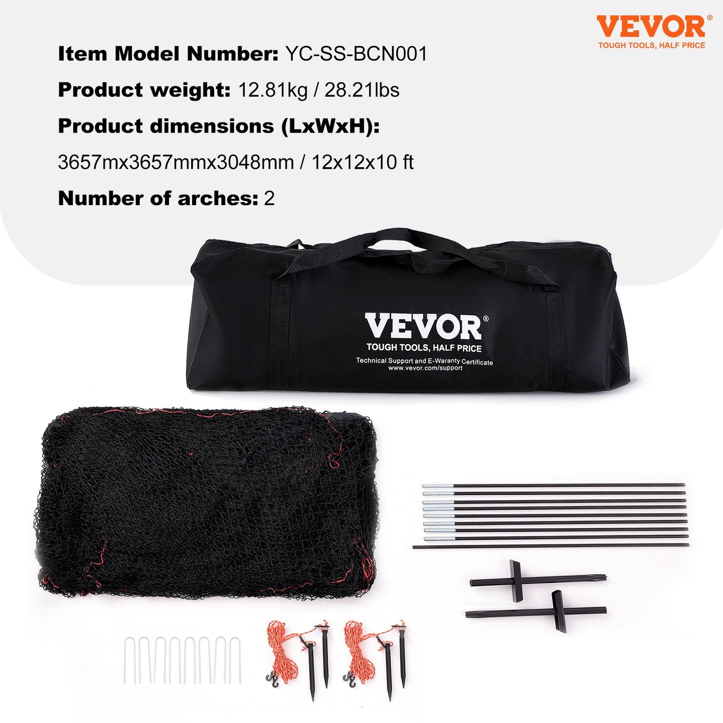 VEVOR Baseball Batting Cage, Softball and Baseball Batting Cage Net and Frame, 12x12x10ft