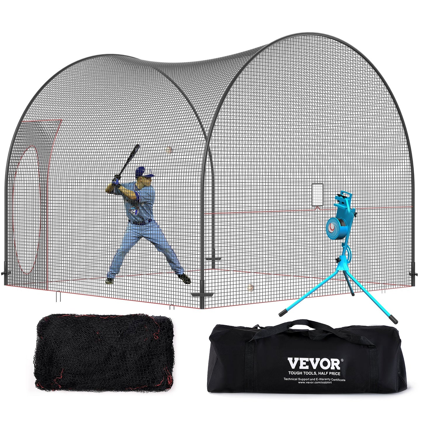 VEVOR Baseball Batting Cage, Softball and Baseball Batting Cage Net and Frame, 12x12x10ft