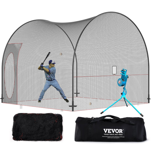 VEVOR Baseball Batting Cage, Softball and Baseball Batting Cage Net and Frame, 12x12x10ft