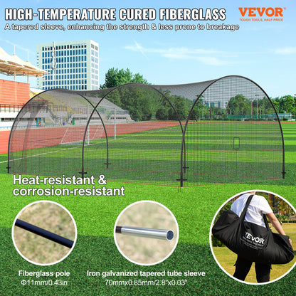 VEVOR Baseball Batting Cage, Softball and Baseball Batting Cage Net and Frame, 22x12x8ft