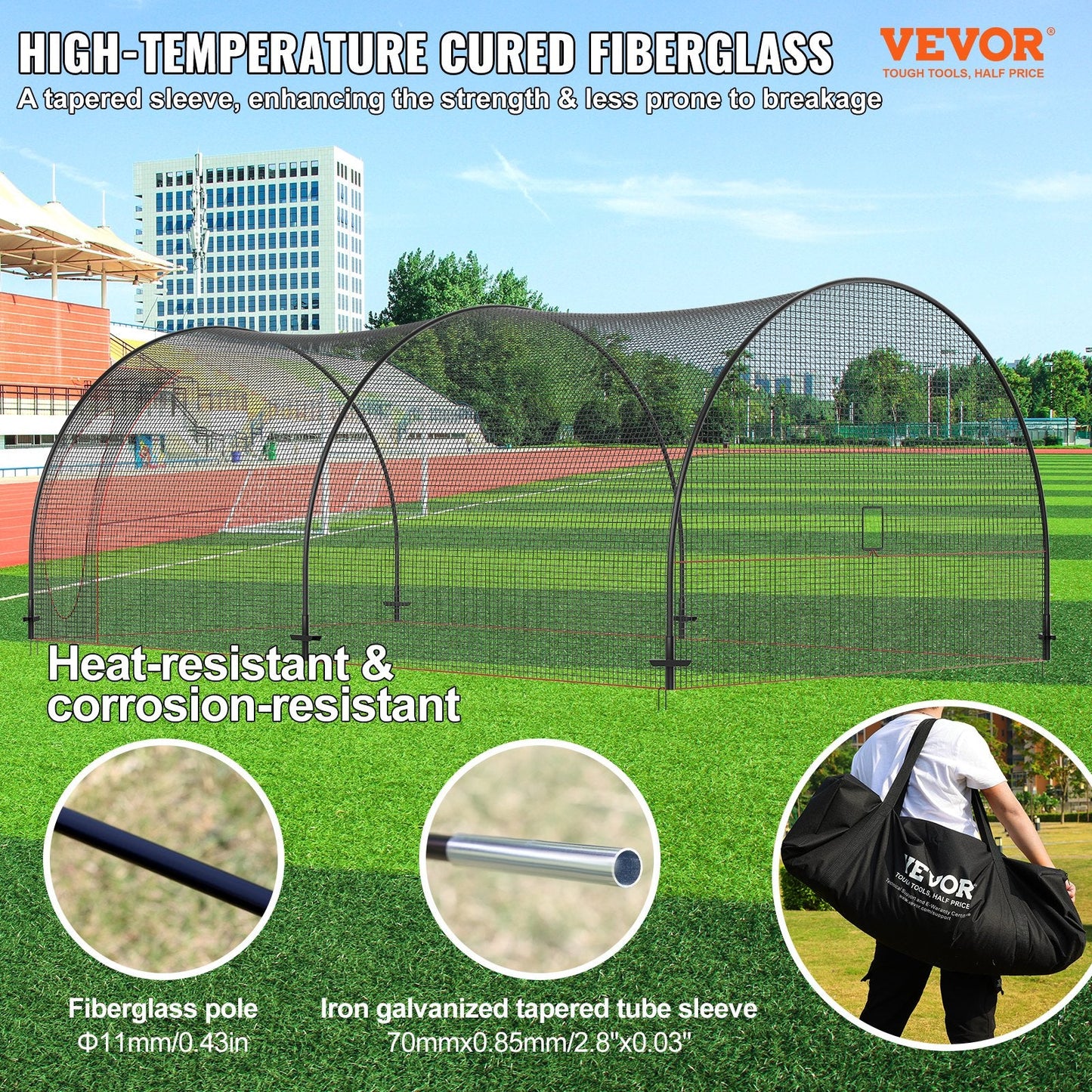 Portable 6.7x3.7x2.4m Baseball/Softball Batting Cage with Net and Frame