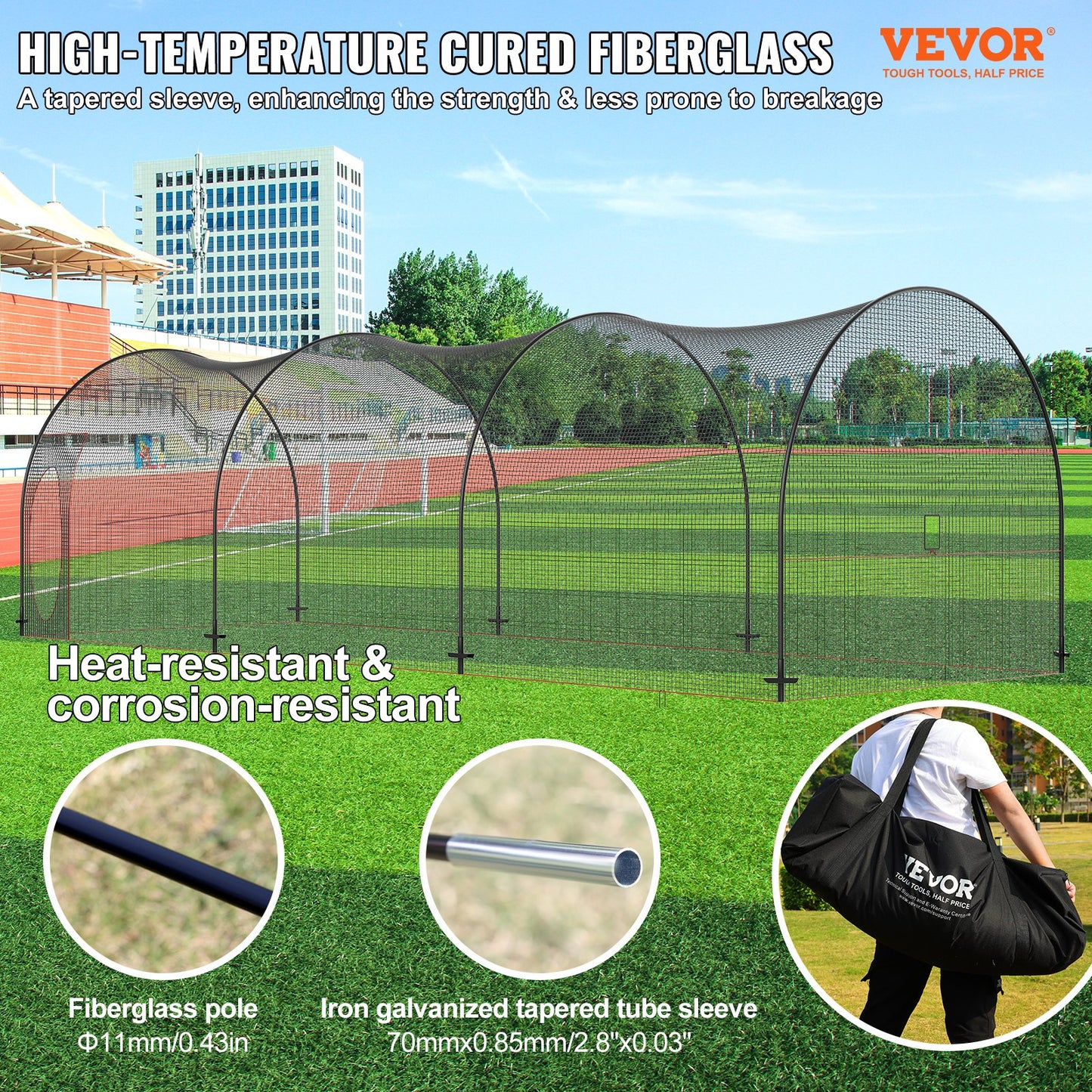 VEVOR Baseball Batting Cage, Softball and Baseball Batting Cage Net and Frame, 33x12x10