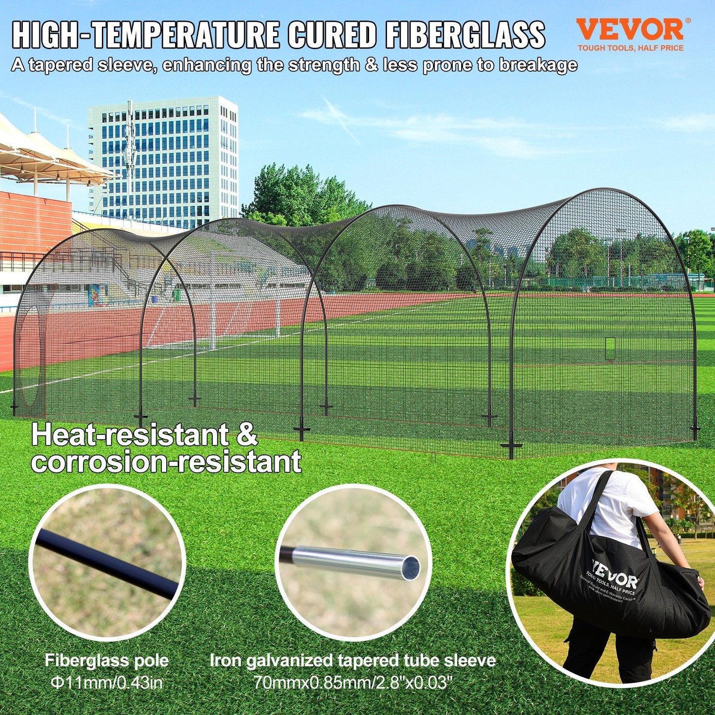Portable Baseball & Softball Batting Cage Net, 10x4x3m, with Carry Bag for Training