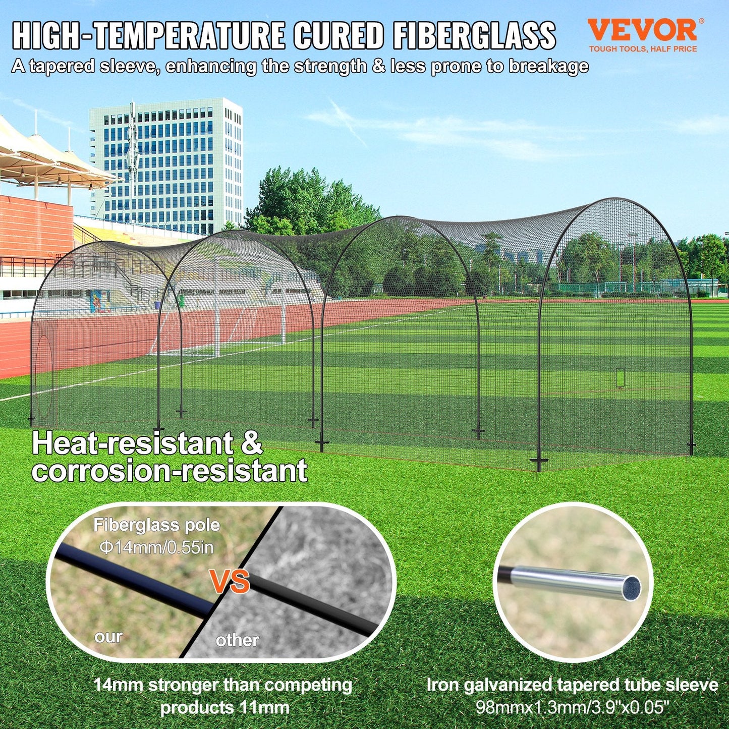 Portable Baseball & Softball Batting Cage Net, 12x3.6x3.6m, 29.78 kg, with Bag