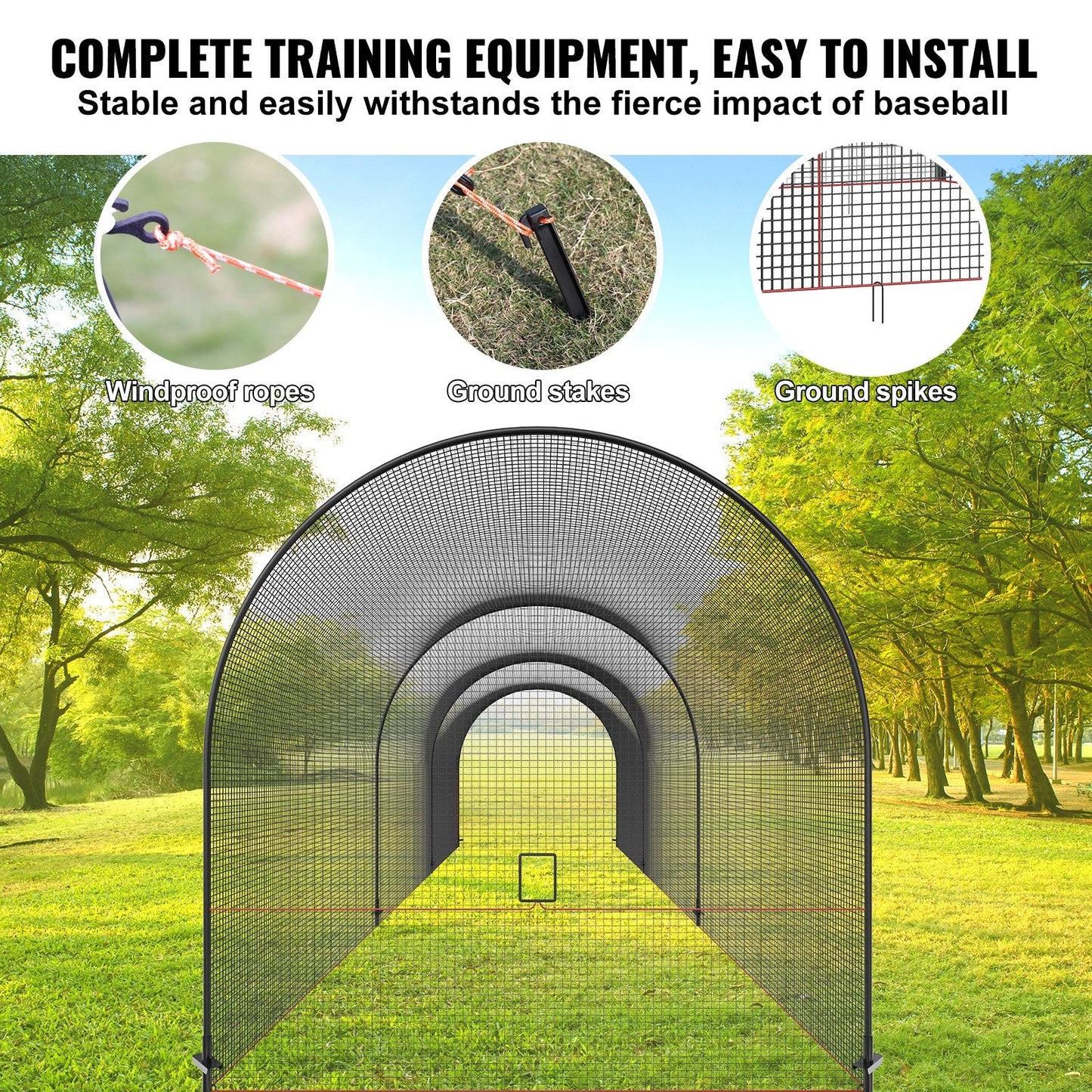 Portable Baseball & Softball Batting Cage Net, 12x3.6x3.6m, 29.78 kg, with Bag