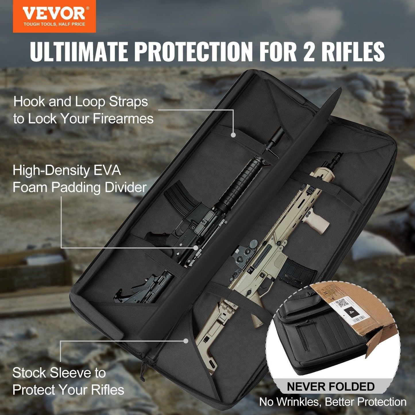 Tactical Double Gun Bag for 2 Rifles & 2 Pistols, 1.07m, Waterproof, Black