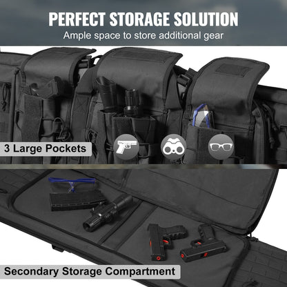 Tactical Double Gun Bag for 2 Rifles & 2 Pistols, 1.07m, Waterproof, Black