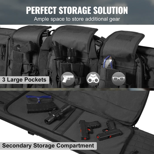 Tactical Double Gun Bag for 2 Rifles & 2 Pistols, 1.07m, Waterproof, Black