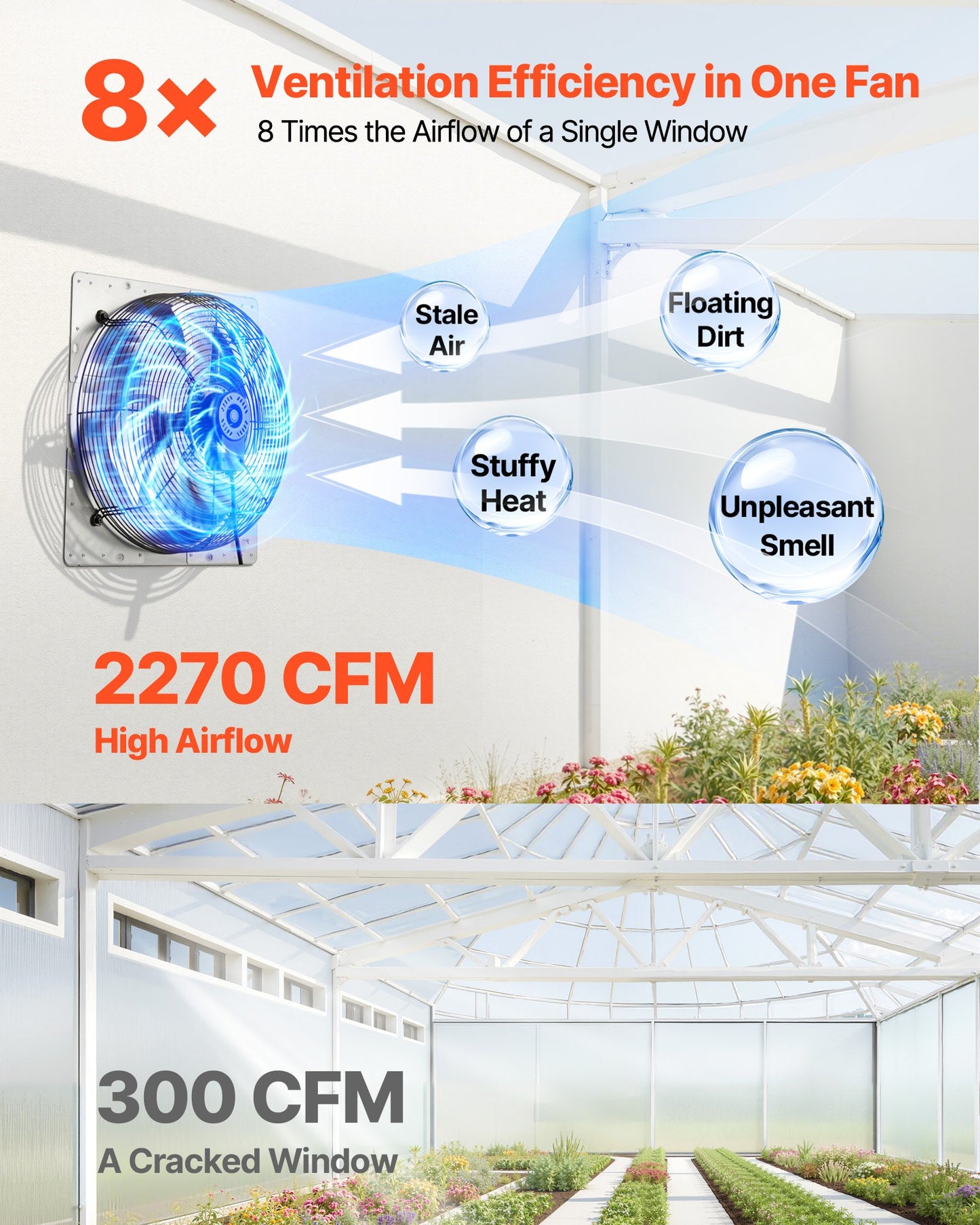 Shutter Exhaust Fan 413 mm Wall Mounted Automatic Louvers Silver, Sturdy Steel Housing, 2270 CFM Low Noise, AC Motor, Ventilation and Cooling for Attic, Garage, Barn, Greenhouse, Workshop