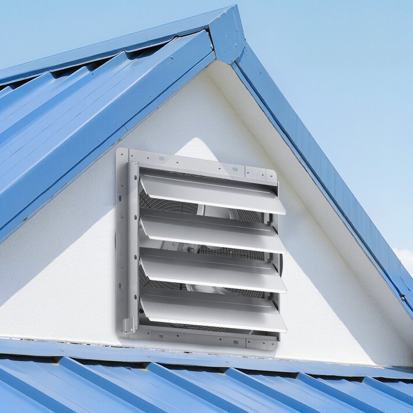 Shutter Exhaust Fan 413 mm Wall Mounted Automatic Louvers Silver, Sturdy Steel Housing, 2270 CFM Low Noise, AC Motor, Ventilation and Cooling for Attic, Garage, Barn, Greenhouse, Workshop