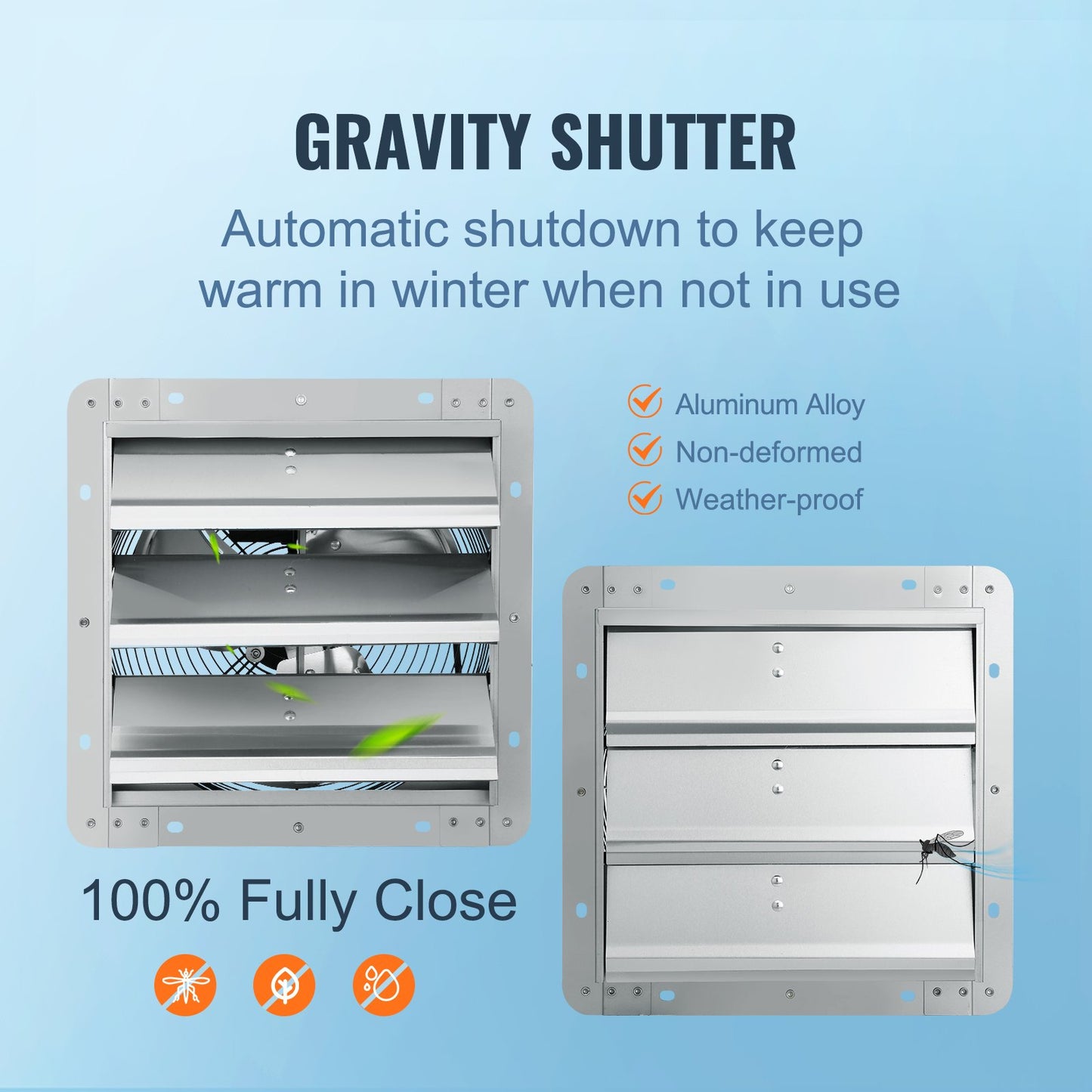 VEVOR Shutter Exhaust Fan, 254 mm High-speed 1400RPM 753 CFM, Aluminum Wall Mount