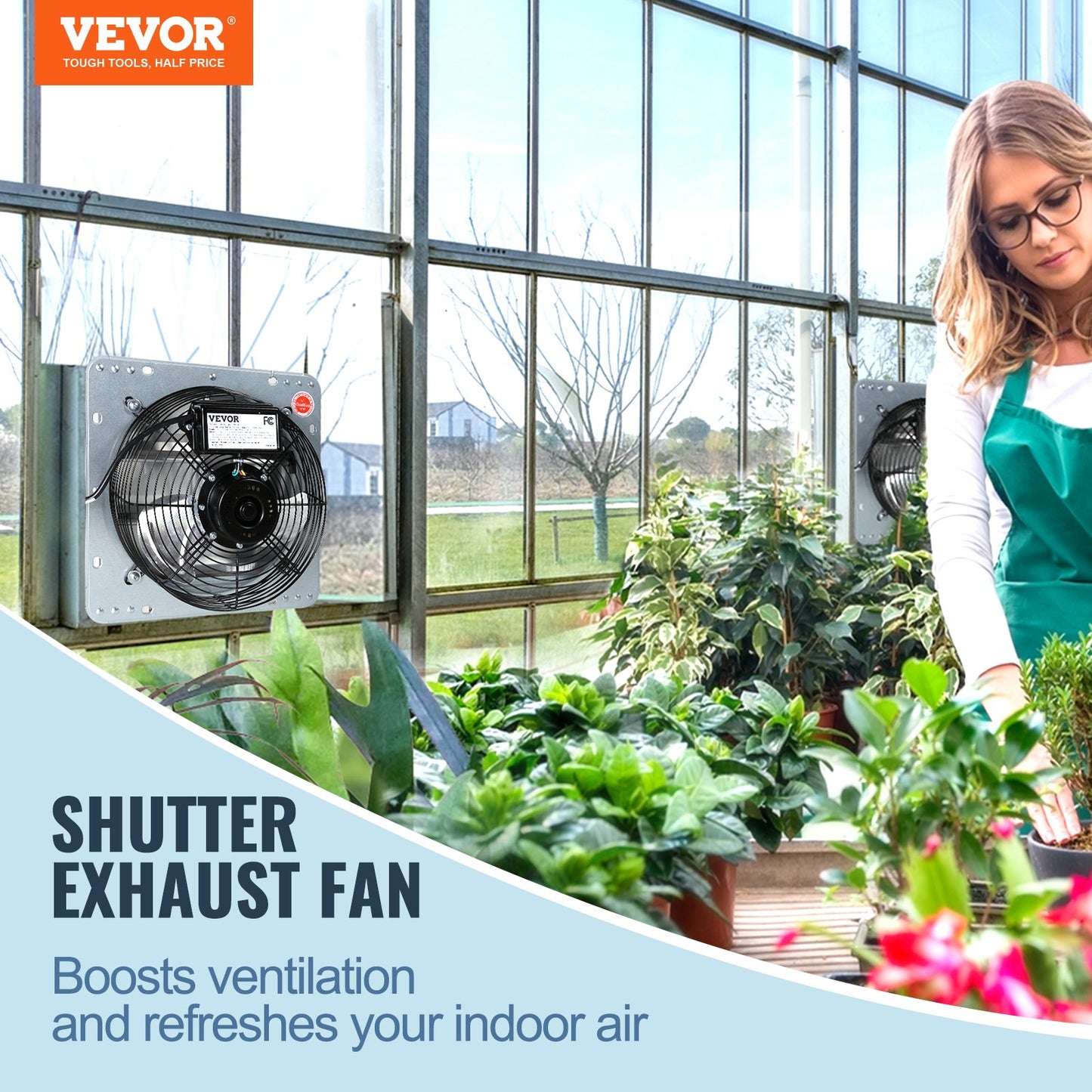 VEVOR Shutter Exhaust Fan, 305 mm High-speed 1400RPM 1084 CFM, Aluminum Wall Mount