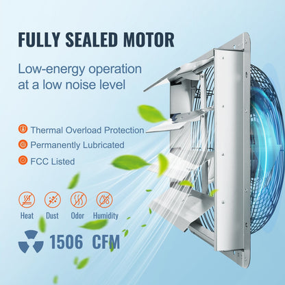 High-Speed 406mm Aluminum Wall Mount Exhaust Fan, 1506 CFM, 1400 RPM