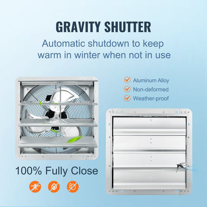 VEVOR Shutter Exhaust Fan, 406 mm High-speed 1400RPM 1506 CFM, Aluminum Wall Mount