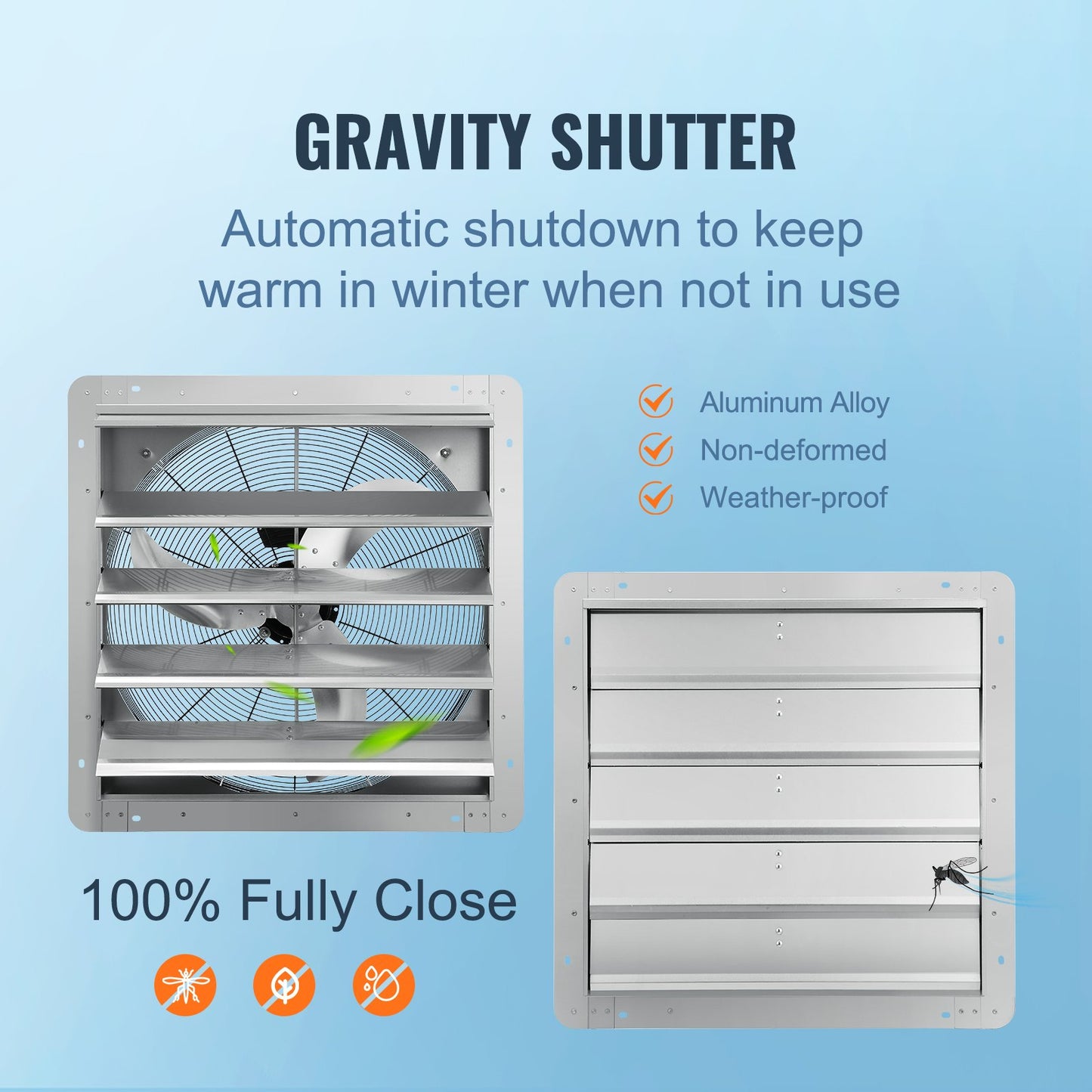 VEVOR Shutter Exhaust Fan, 610 mm High-speed 1400RPM 2892 CFM, Aluminum Wall Mount