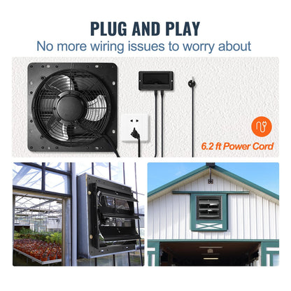 Shutter Exhaust Fan with Temp & Humidity Control, 254mm, Wall Mount, 843 CFM
