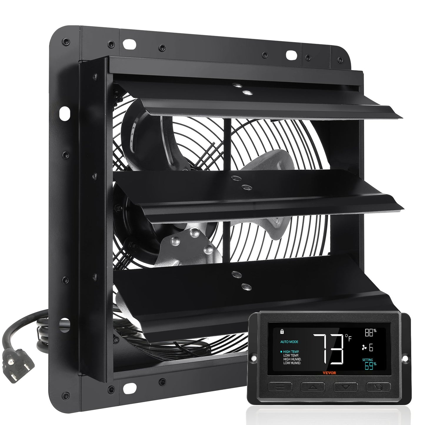 VEVOR Shutter Exhaust Fan, 254mm / 10inch  with Temperature Humidity Controller,