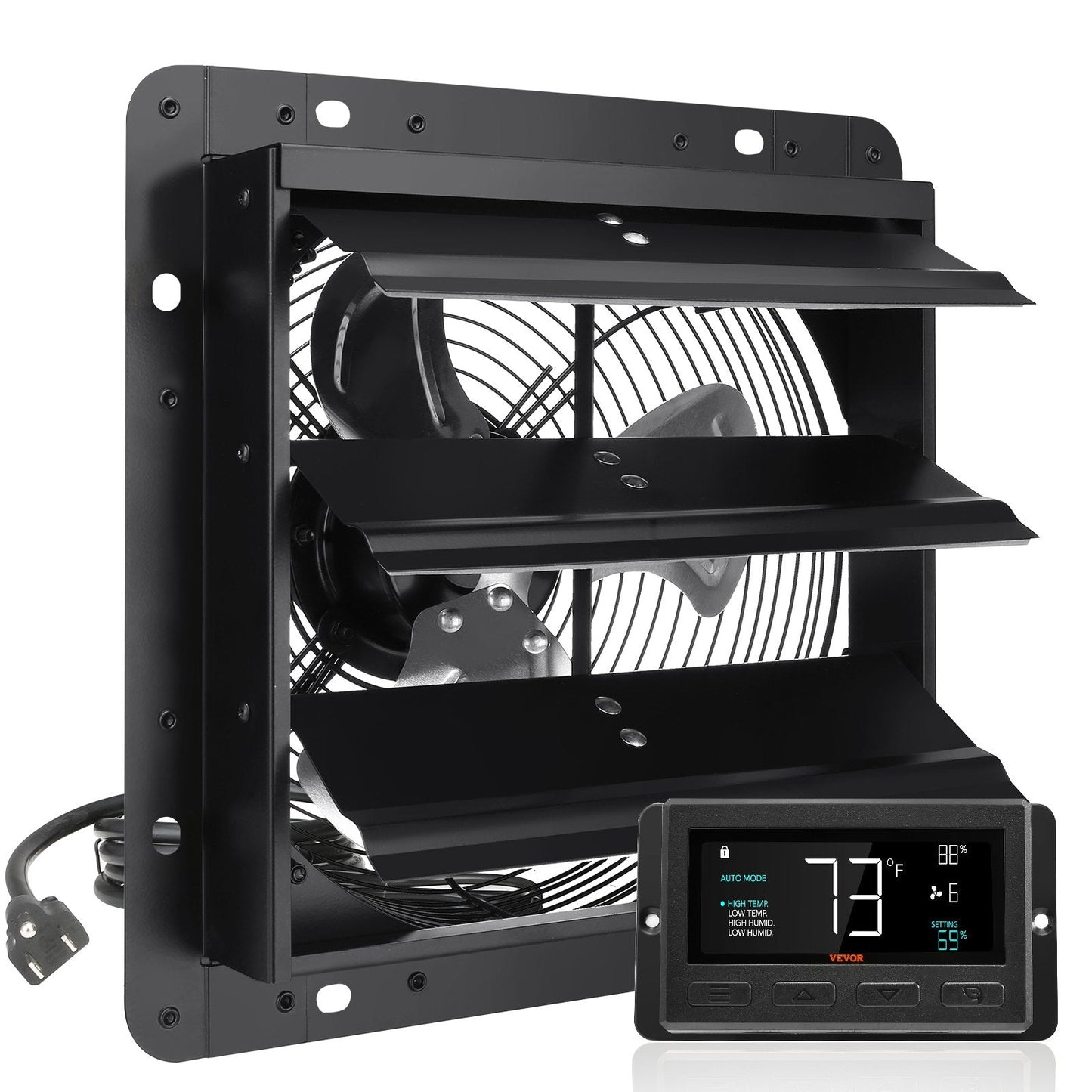 Shutter Exhaust Fan with Temp & Humidity Control, 254mm, Wall Mount, 843 CFM