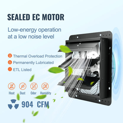 VEVOR Shutter Exhaust Fan, 305 mm /12 inch with Temperature Humidity Controller,