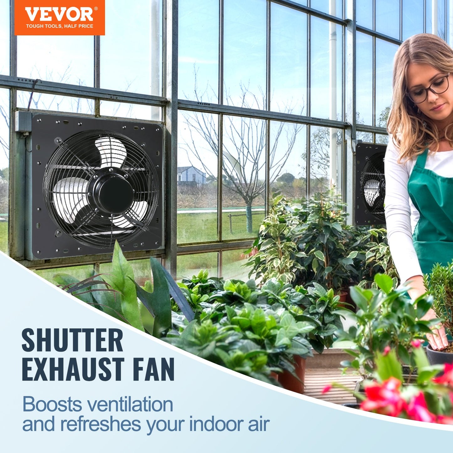 VEVOR Shutter Exhaust Fan, 406 mm /16inch with Temperature Humidity Controller,